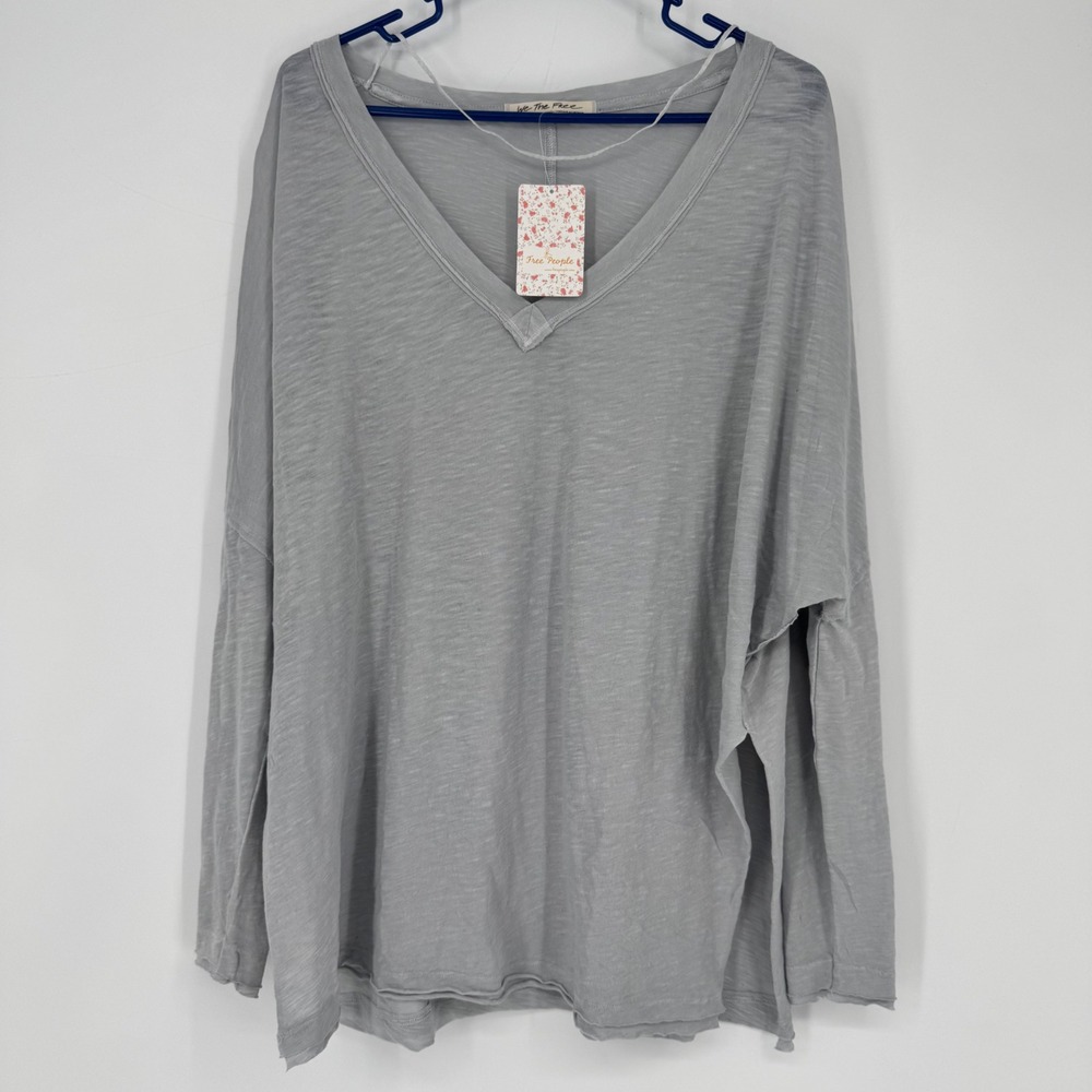 Free People‎ We The Free Slub Knit V-Neck Top Gray Ice Crystal XS NWT
